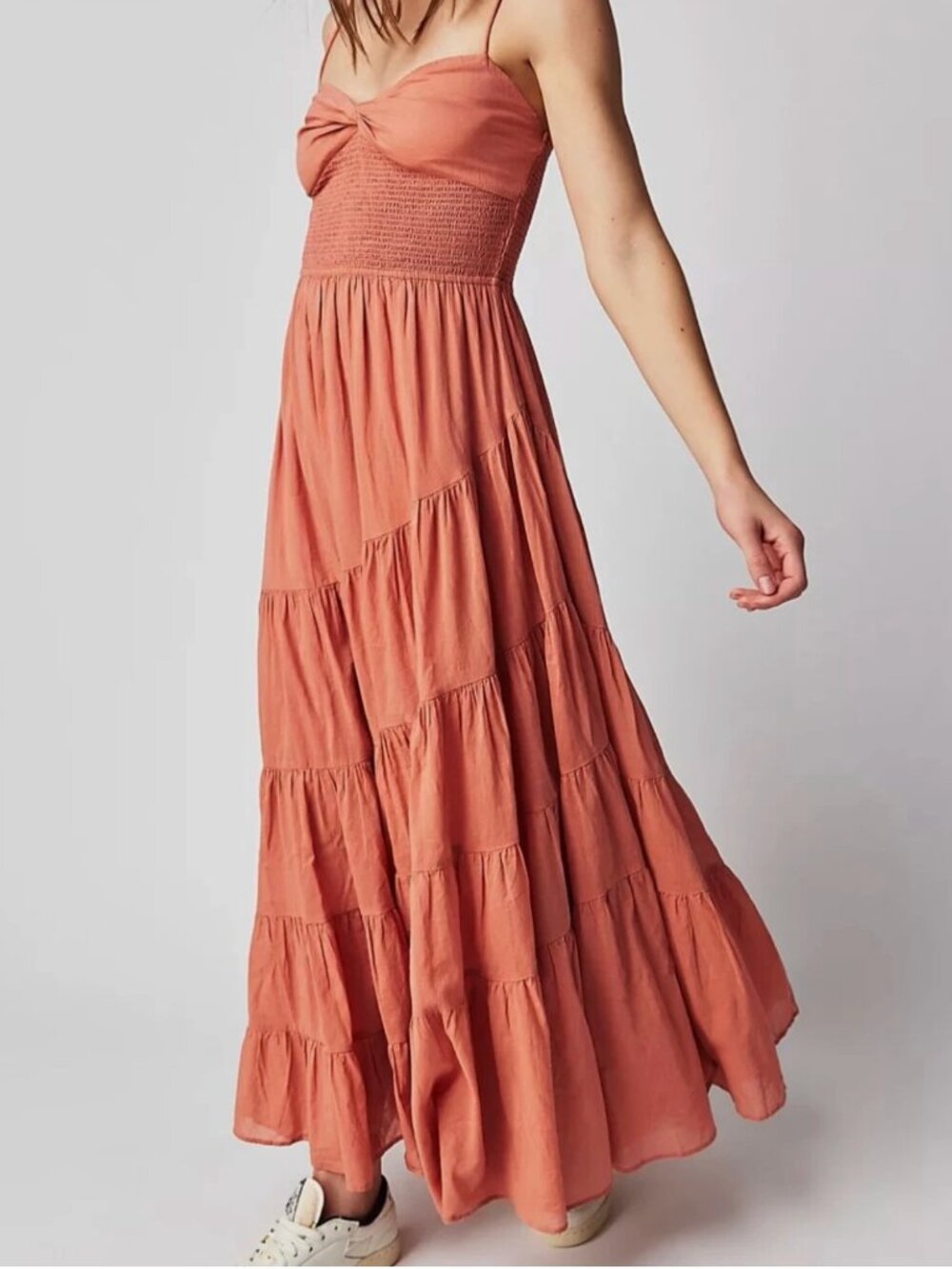 Free People Sundrenched Solid Maxi Dress Canyon Clay Medium Boho Tiered